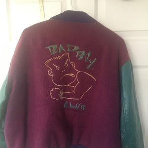 ‘Bad Boy Club’ Leather/Wool Jacket turq/purple